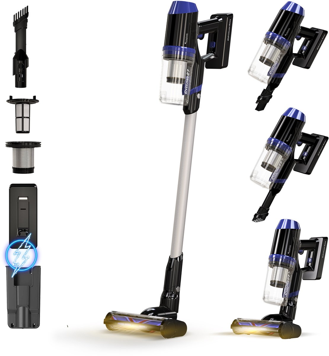 TurboTronic C27 Steelstofzuiger met Handstofzuiger zonder zak - Zwart