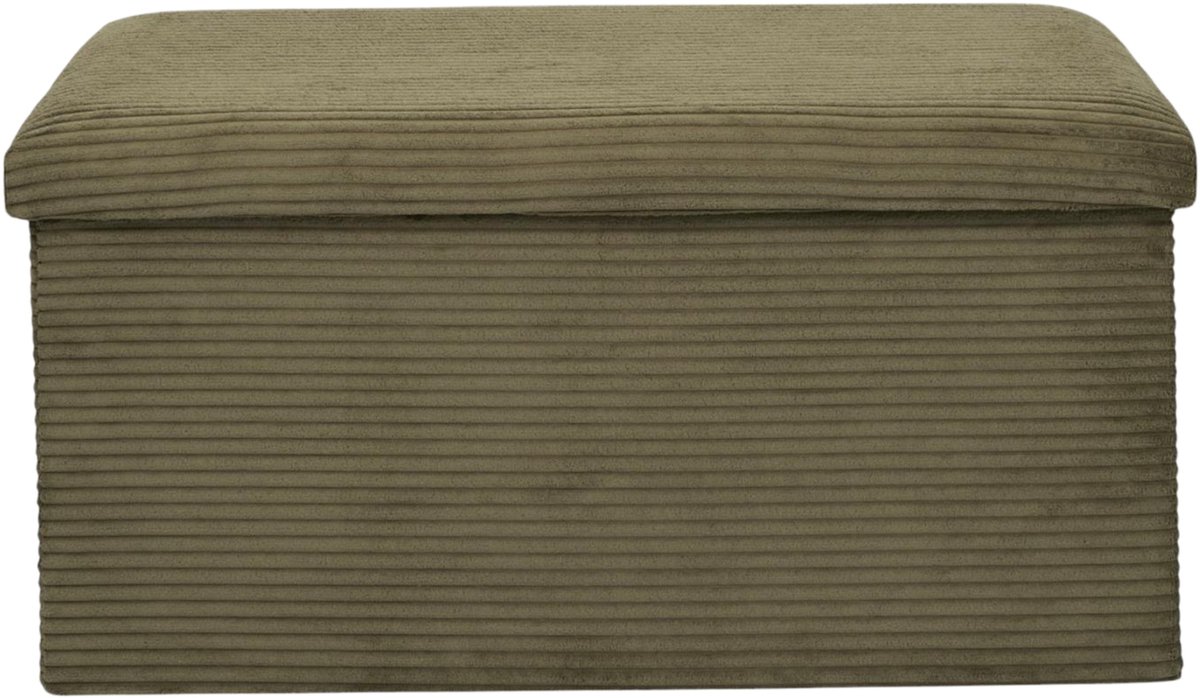 HOME DECO FACTORY Poef/hocker opvouwbaar - rib design - opbergbox - groen - polyester/mdf - 76 x 38 cm