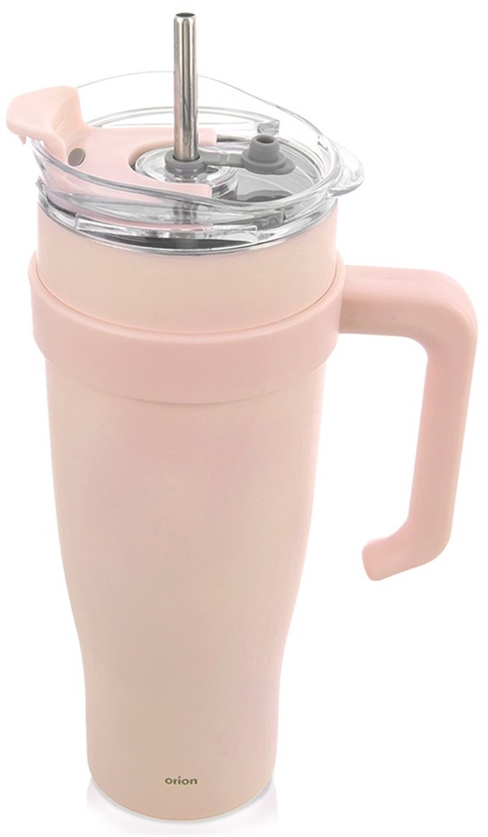 Thermosbeker Edelstaal Roze met Handvat TERMO 1,2 l - Koffiebeker To Go - Theebeker - Thermische Mok - Drinkbeker