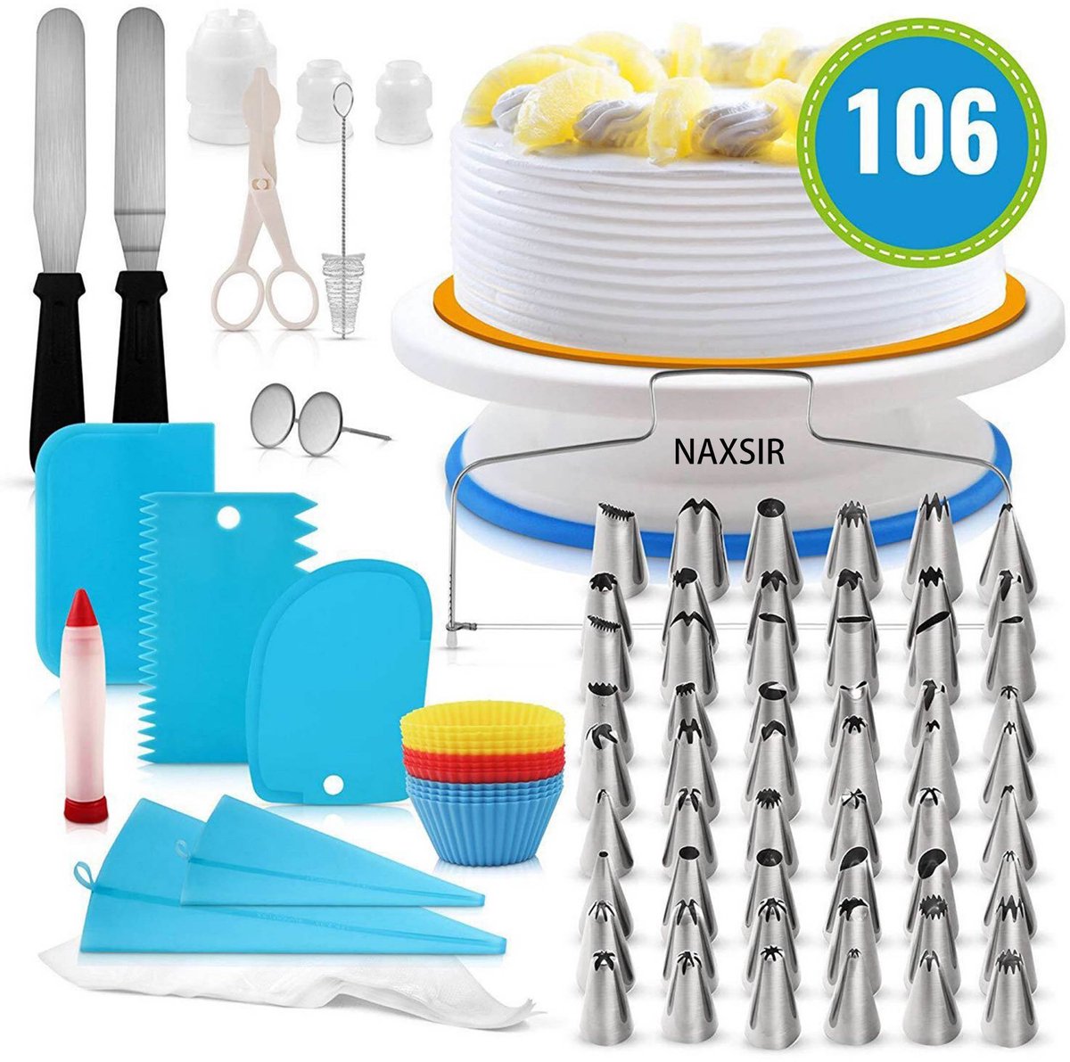 NAXSIR 106-delige Taartdecoratieset - Compleet Bakaccessoires -Herbruikbare Spuitzak + Cupcake vormpjes