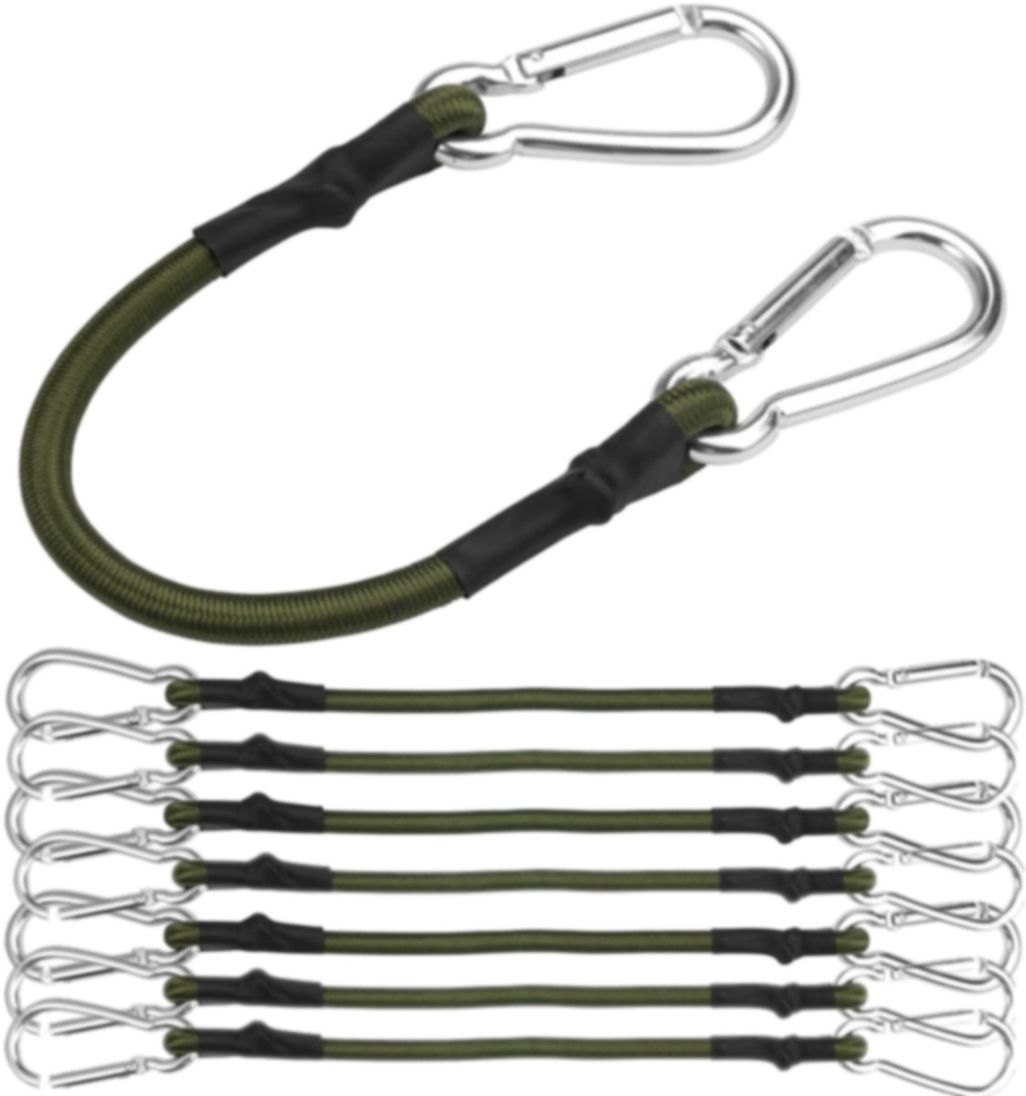 Pakket van 4 spanbanden met karabijnhaak 30 cm, spanband met karabijnhaak, bagagespanner, groen, bungeekoorden, elastiek met haken voor zonnezeil, zeil, fiets, auto, het bevestigen van bagagedragers, kampeer- en campers, trolleys - Cyslmuk®