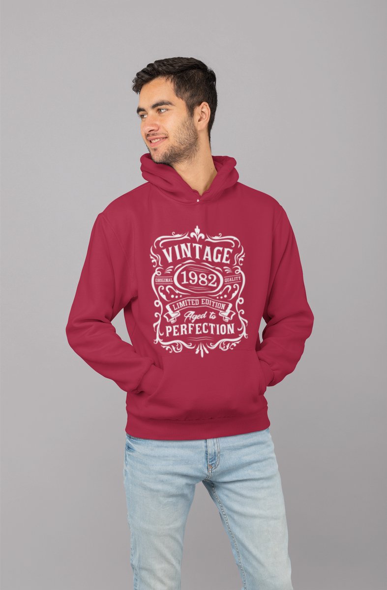 1982 Jaar Rood Hodie - Maat XXL - Vintage Aged To Perfection - Verjaardagscadeau - Limited Edition