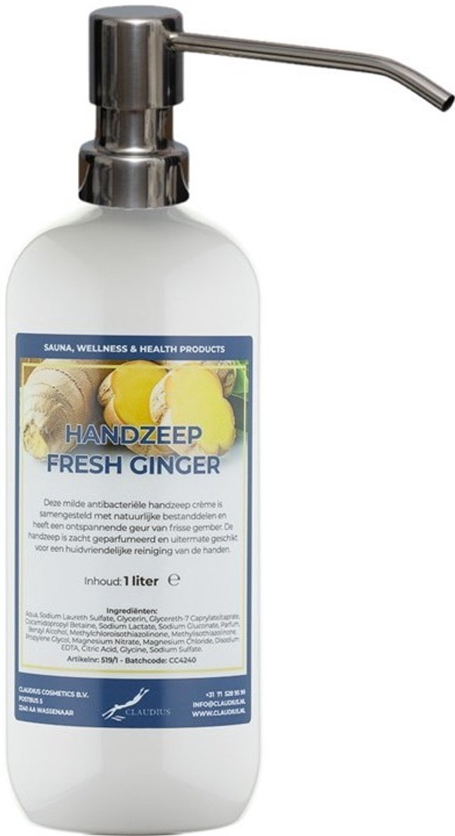 Handzeep Fresh Ginger 1 liter - met gratis RVS zilverkleurige pomp