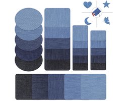 25-delige denim patches - Kledingpatches - Strijkpatches - Reparatieset voor denimkleurige stoffen - Bevat 5 kleuren - Bevat 5 maten - Geschikt voor jassen, tassen, jeans, shirts en jurken - Blauw