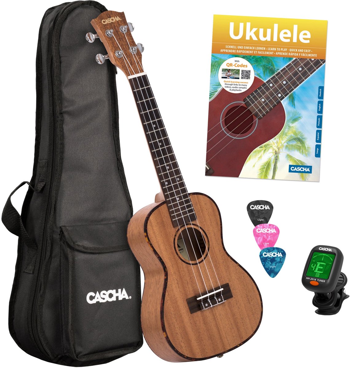Cascha HH 2049 Premium Mahogany tenor ukelele set (4-talig)