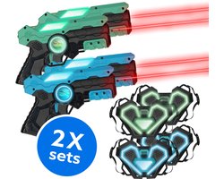 Silvergear Lasergame Set voor Kinderen 2-pack met 4 Laserguns en 4 Vesten - Interactief Speelgoed Pistool - Schietspel - Laser Tag Battle - Buitenspeelgoed - Cadeau voor Jongens en Meisjes - Vanaf 6 Jaar - Blauw en Groen