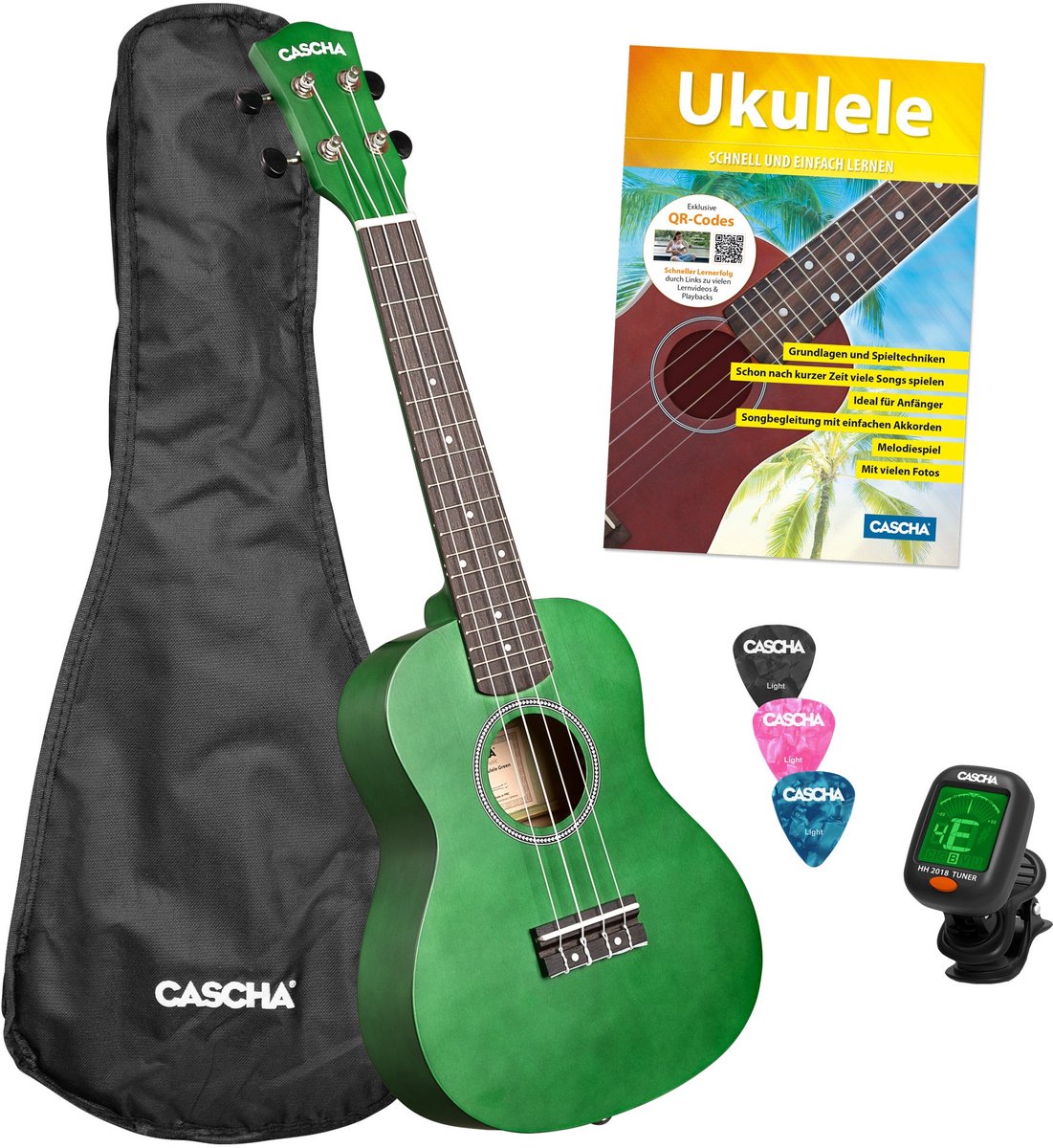 Cascha CUC104S concert ukelele set groen