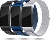 YONO Milanese bandjes - Fitbit Charge 3 en 4 - 3-pack Zwart/Blauw/Zilver - Large