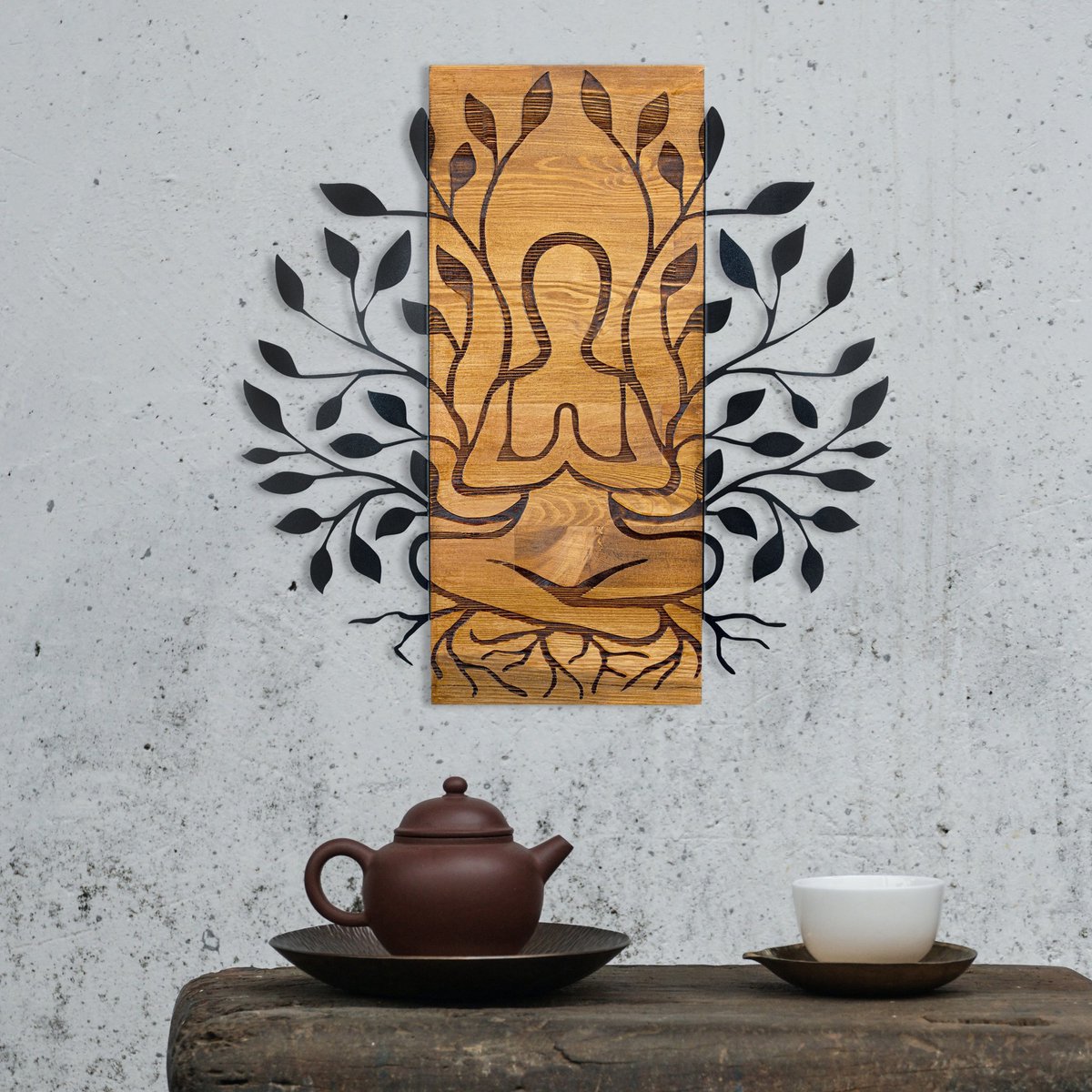 Enzo Decoratieve Houten Wandaccessoire | Houten Lijst | 58 X 57,5 cm - Emob - Wooden_wall_decor - Zwart - Hout; Metaal