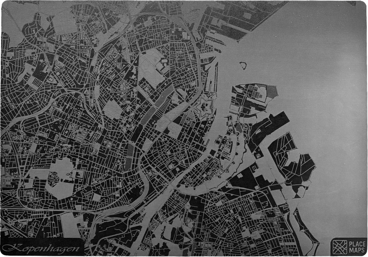 Place Maps Gegraveerde Kunstlederen Placemat Kopenhagen Zwart 1 stuk
