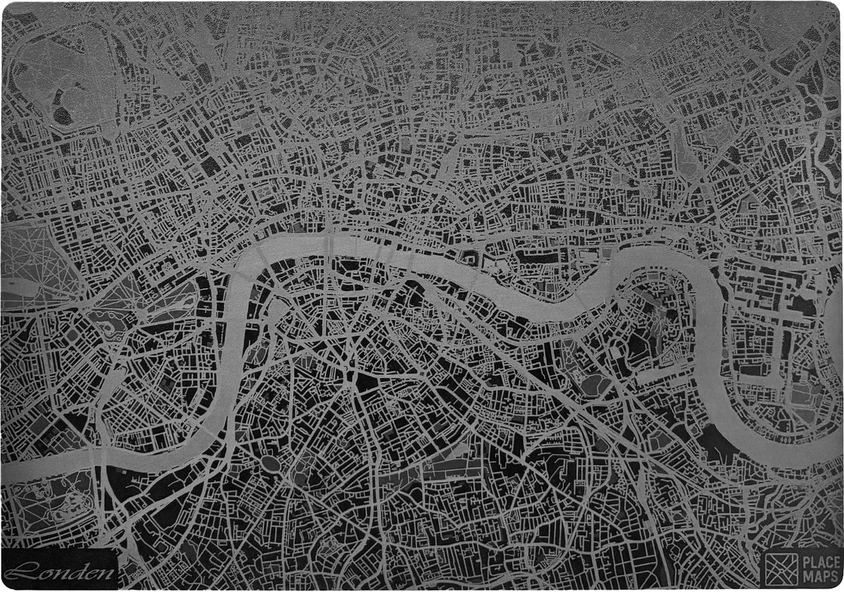 Place Maps Gegraveerde Kunstlederen Placemat Londen Zwart 1 stuk