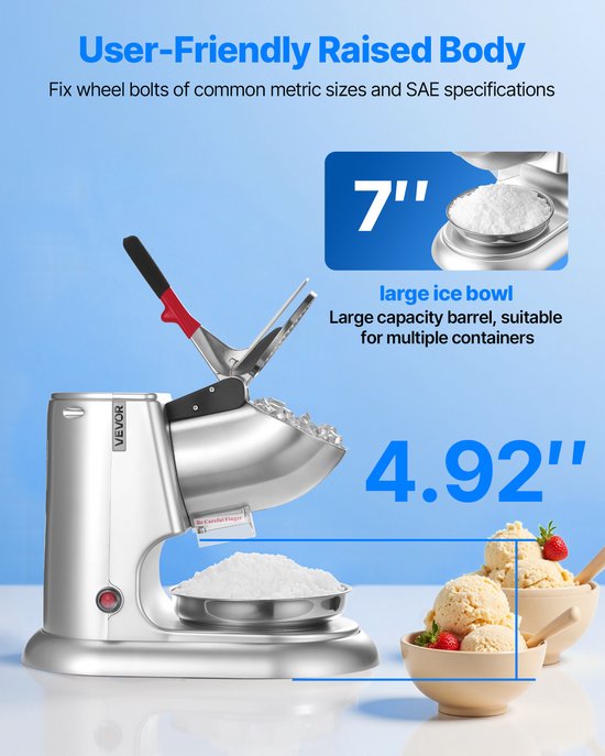 VEVOR Commerciële IJscrusher 100 kg/u Sneeuwkegelmaker Elektrisch Zilverkleurig van Vevor — afbeelding 5