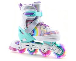 foto van Suotu Skeelers - Inlineskates Verstelbaar - Skeelers meisjes en jongens - Maat: EUR 32-36 - Lichtgevende wielen - S79 - Regenboog - M