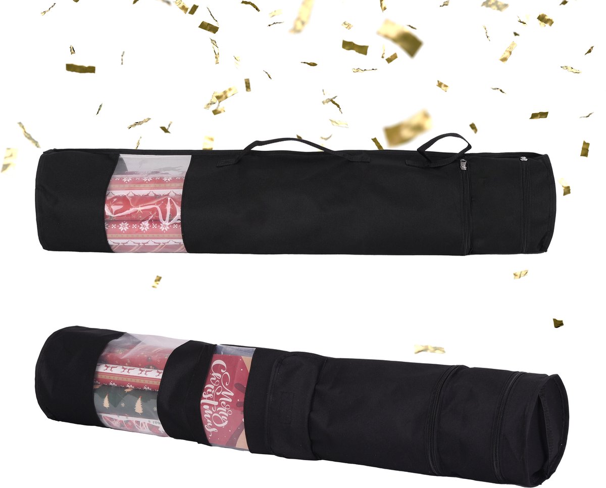 Cadeaupapier opbergtas - set van 2 - 85x17 cm - 2 extra vakken - zwart
