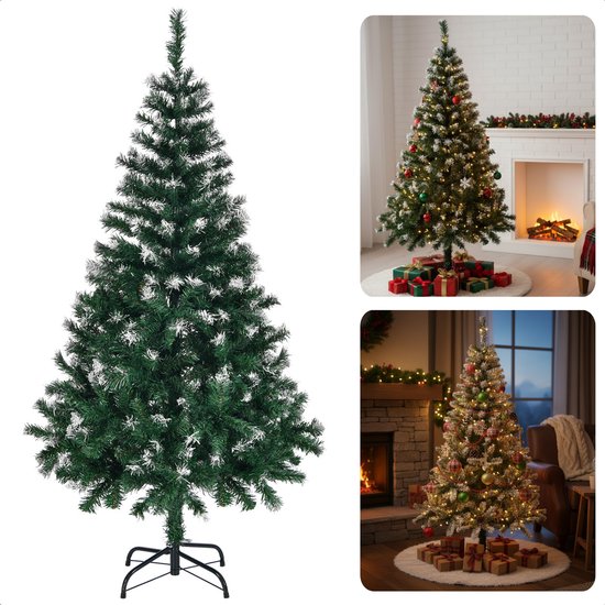Groene kunstkerstboom op een stabiele standaard, met decoratie-ideeën.