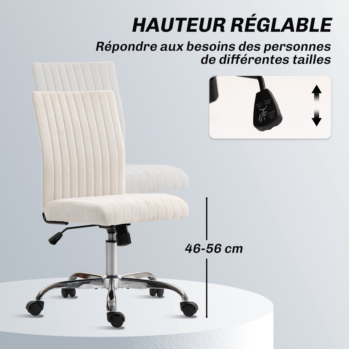 HOMCOM-Bureaustoel-Linnenlook stof (100% polyester)-56x43x88cm-Wit
