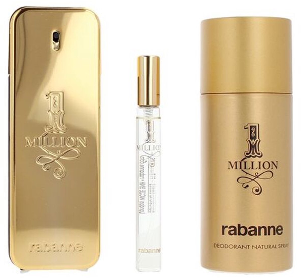 Parfumset voor Heren Paco Rabanne 1 MILLION 3 Onderdelen - Deodorant 150 ml - Eau de Toilette 100 ml - Eau de Toilette 10 ml – foto 2