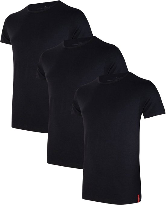 T-shirt Undiemeister - T-shirt homme - Coupe slim - Manches courtes - En bois de Mellowood - Col rond - Volcano Ash (Zwart) - Lot de 3 - XXL