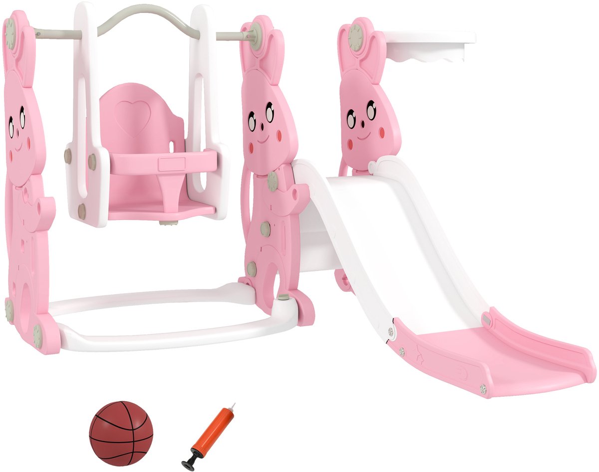 AIYAPLAY - Kinderschommel en glijbaan - PE - 147,5 x 160 x 107 cm - Roze