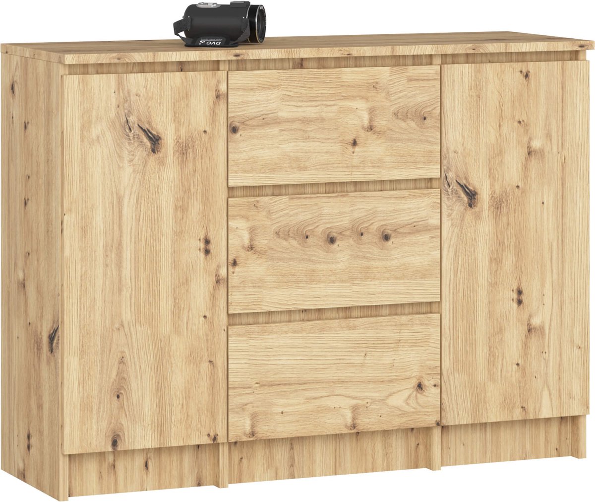 AKORD Ladekast K 140 cm 4 Laden en 2 Deuren voor de Woonkamer Slaapkamer Kantoor Woonkamer Modern Functioneel Design Gelamineerd Bord Kleur Sonoma/Biała