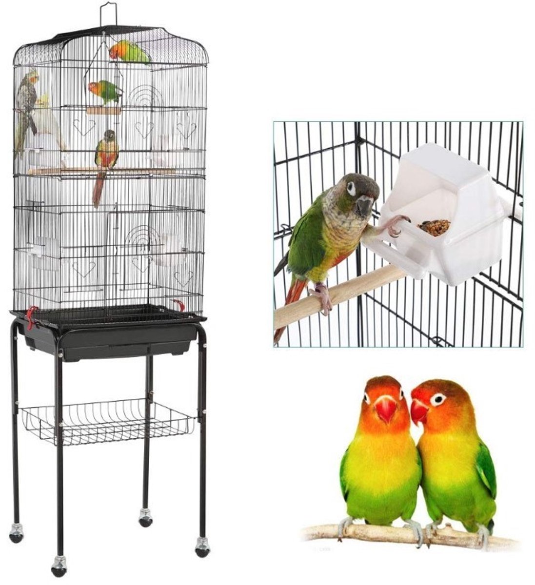 PIPIPOXER-Vogelkooi Volière Parkietenkooi Vogelhuisje Met Wielen 46*35.3*150.6cm