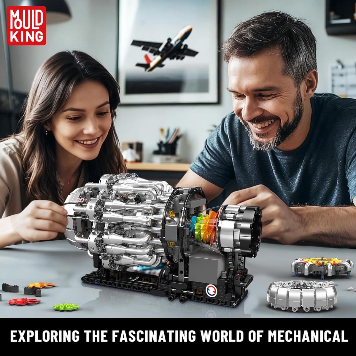 Mould King 10216 Icons Turbojet Vliegtuig motor bouwset | Speed champions modelbouw | Classic creator bouwpakket geschikt voor Lego | Technische educatief speelgoed ideas voor expert volwassenen & kinderen | Bouwdoos met 1214 bouwstenen — afbeelding 8