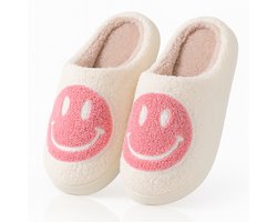 Twenty4seven® Kerstsloffen met Smileydesign - Pantoffels Dames & Heren - Maat 39/40 - Warme Sloffen Kerst & Winter - Huisschoenen Wit