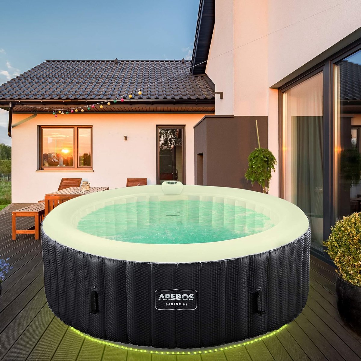 Luxe Opblaasbare Jacuzzi met LED Verlichting – 6 Personen – 130 Massagejets – Verwarming tot 40°C – Ø 208 cm – 1000L Bubbelbad Binnen & Buiten