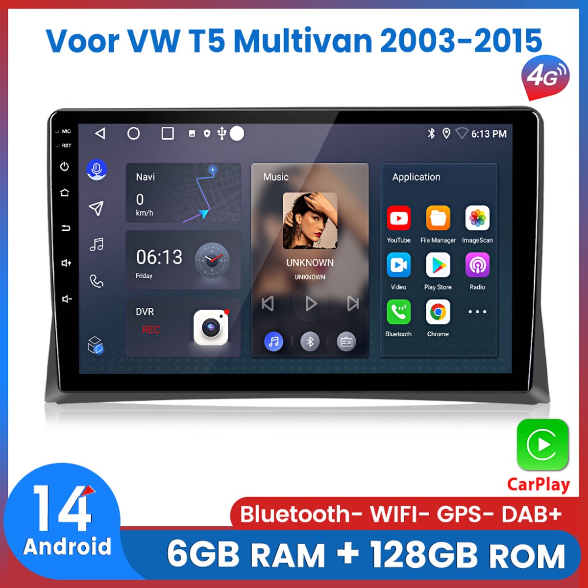 Awesafe Autoradio 6GB+128GB met Carplay en Android auto - Geschikt Voor VW Volkswagen T5 Multivan 2003 t/m 2015 - Radio scherm met Navigatie GPS - 8 Kern V1PRO Versie - Draadloos Apple Carplay & Android