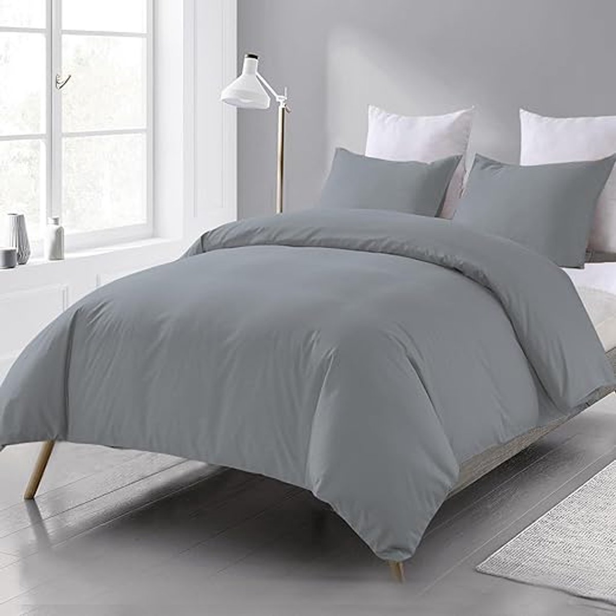 Azalia Beddengoed set - Geborsteld Microvezel Polyester - Dekbedovertrek (220x230cm), Hoeslaken (150x200cm) met Kussenslopen (50x75cm), Grijs