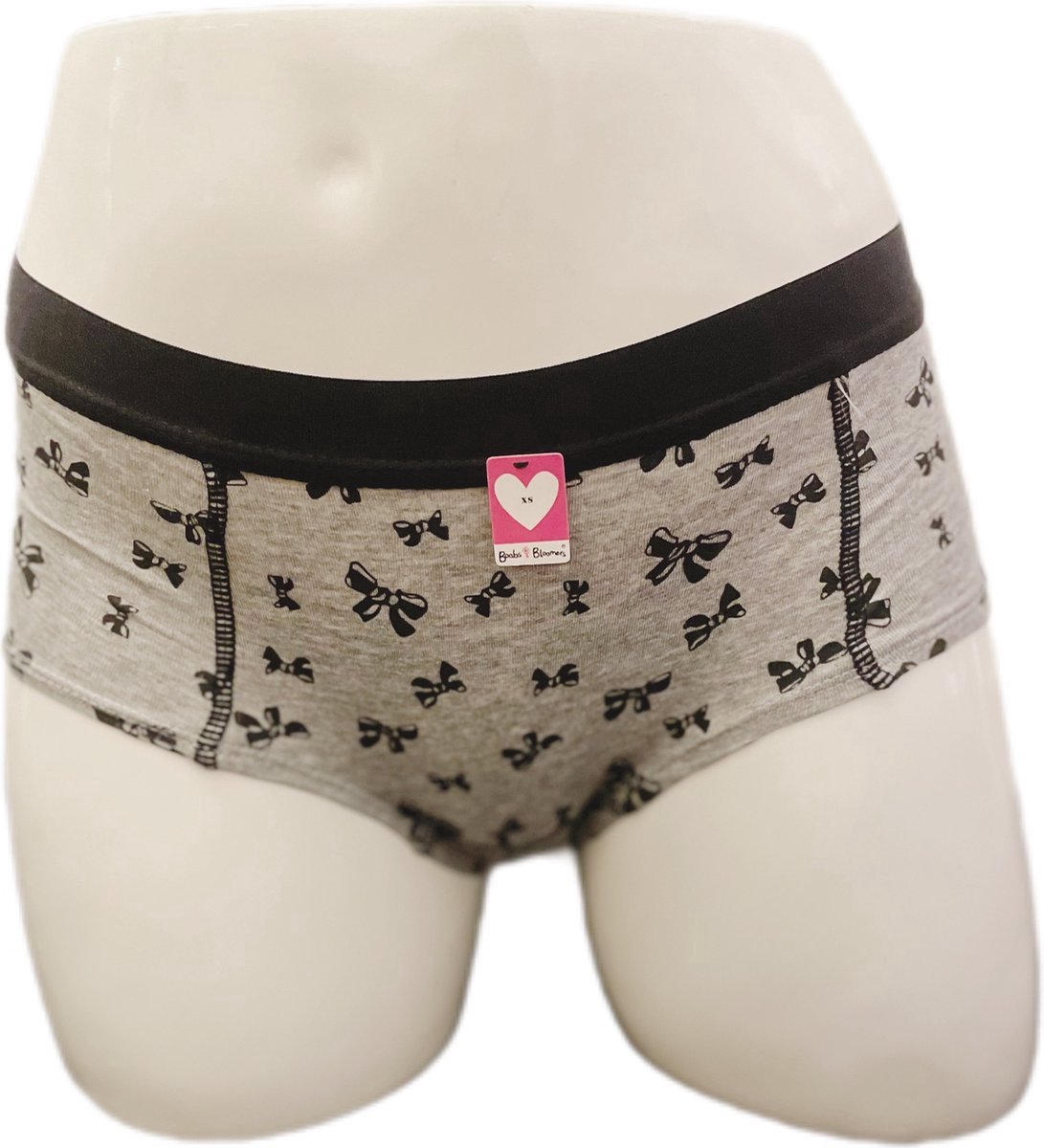 Boobs & Bloomers Anny - meisjes boxershort - maat M - grijs/zwart - 30332050