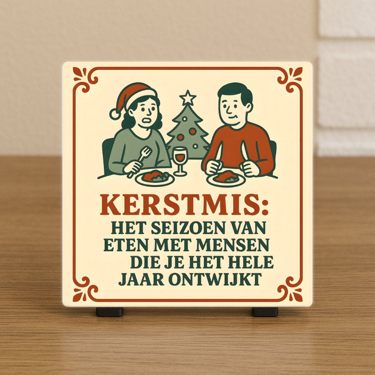 Spreuktegeltje - Grappig Kerst Tegeltje – Kerstmis: Het seizoen van eten met mensen die je het hele jaar ontwijkt – Humor Cadeau – Kerstdecoratie - Trendy nu