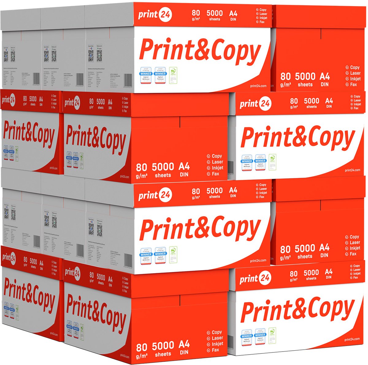 print24 Printerpapier kopieerpapier 100000 vellen 20 x 5000 A4 80g premium wit testwinnaar PEFC