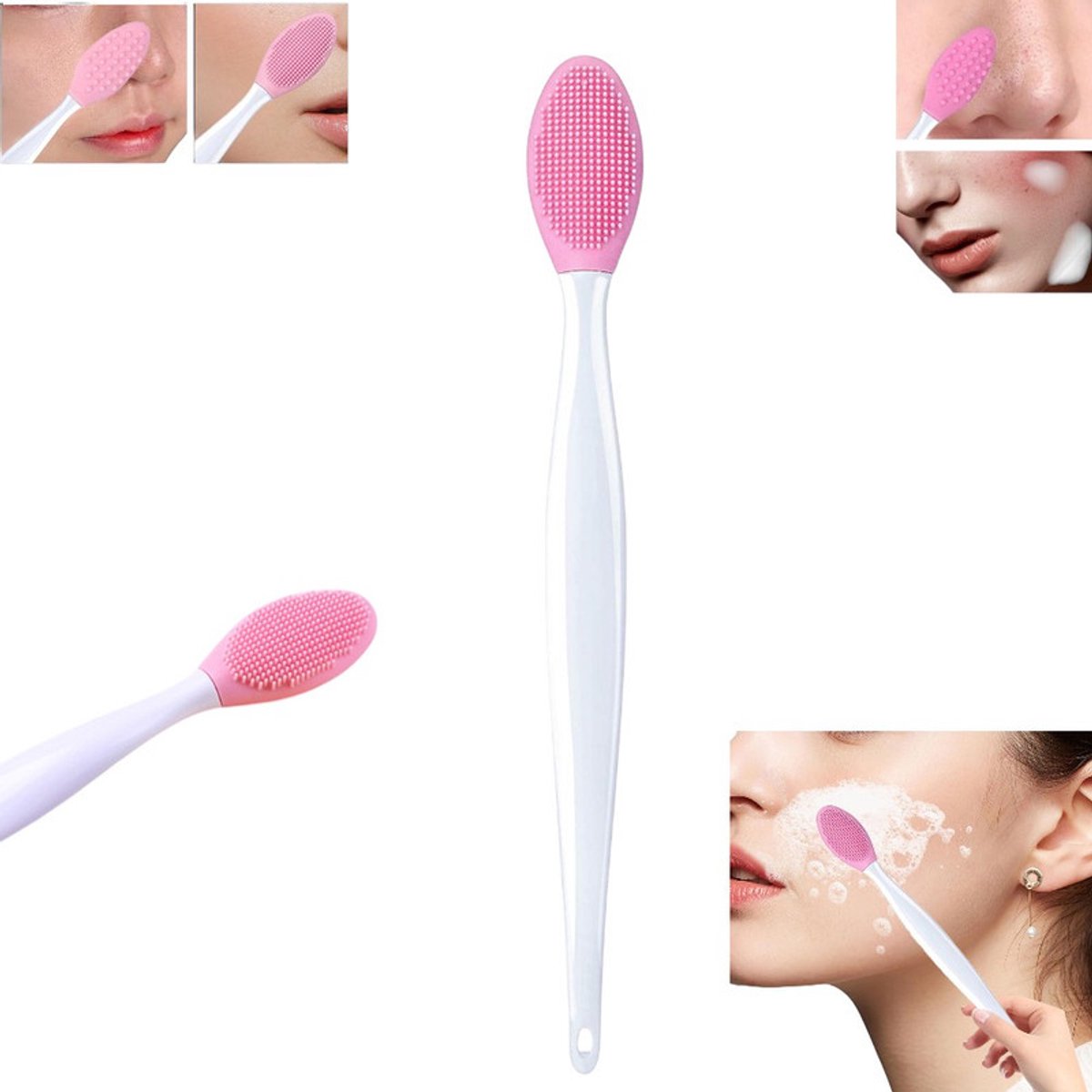 1 stuk - Siliconen Gezichts Reinigings Borstel - roze - Exfoliërende Neusreiniging & Mee-eter Verwijderingsborstels - 14.5*1.7cm - Mee-eter Verwijderen- Gezichtsreiniging Massager Brush - Peeling -Make-Up