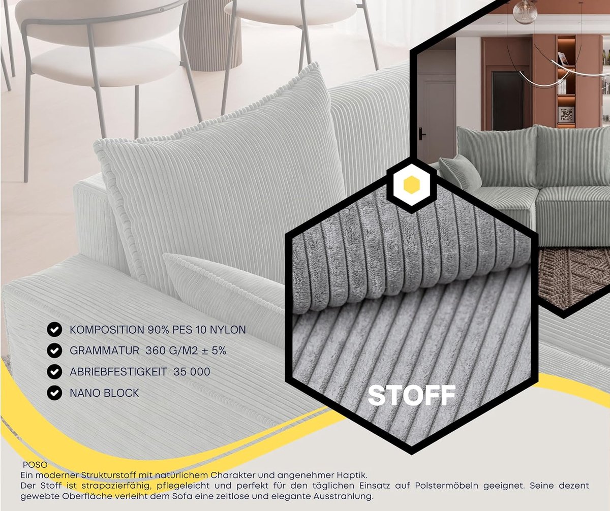 Hoekbank met slaapfunctie en opbergruimte 246x145 cm – Luxe L-vormige slaapbank met bedlade – Comfortabele 3-zits bank – Moderne grijze sofa met chaise longue – Universeel monteerbaar – Novihome