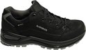 Zwarte LOWA wandelschoen met GORE-TEX logo. Grijze zool en donkere accenten.