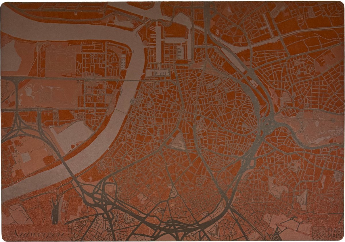 Place Maps Gegraveerde Kunstlederen Placemat Antwerpen Kastanjebruin 1 stuk