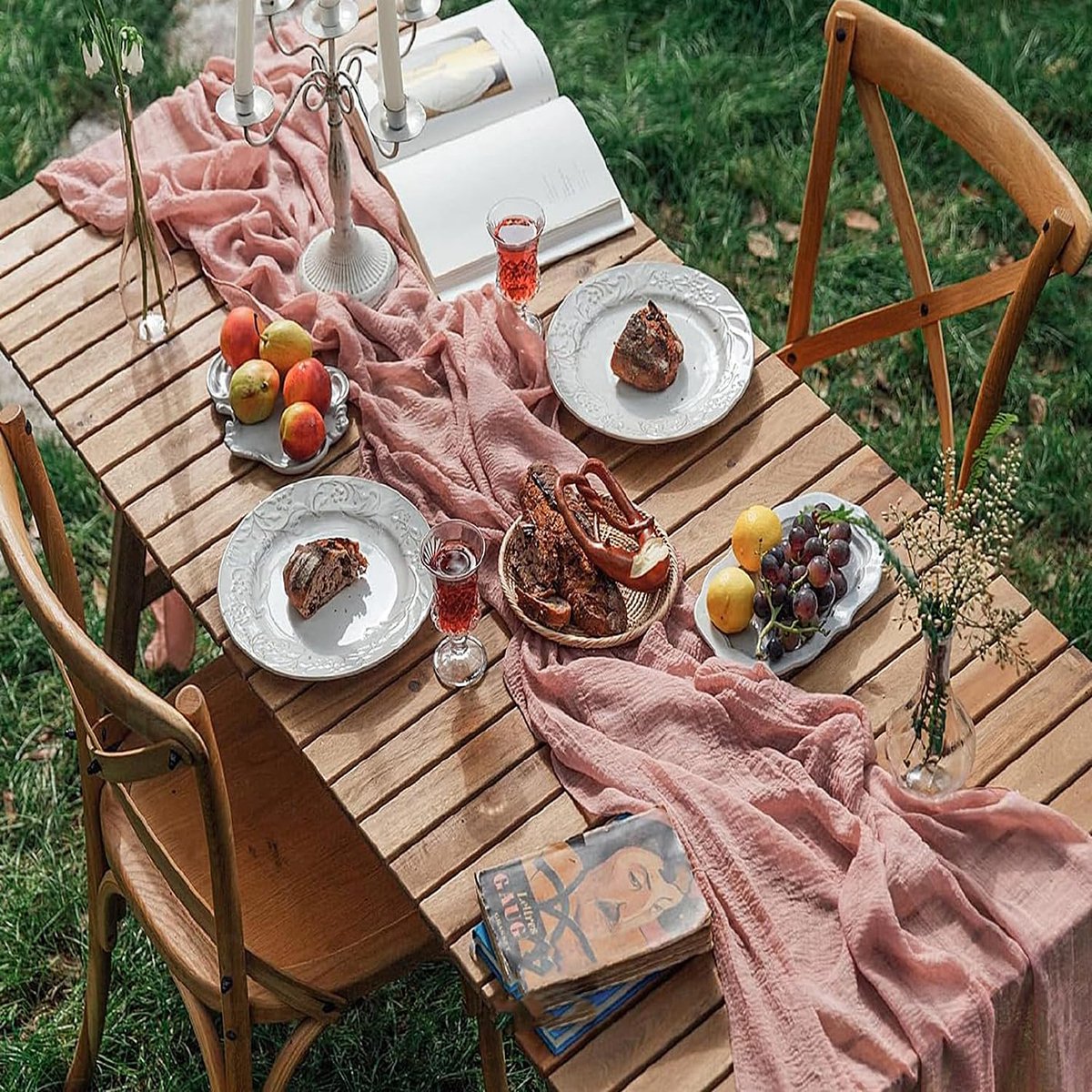 Unyqoos® Roze katoenen tafelloper van kaasdoek voor boho bruiloften en feesten