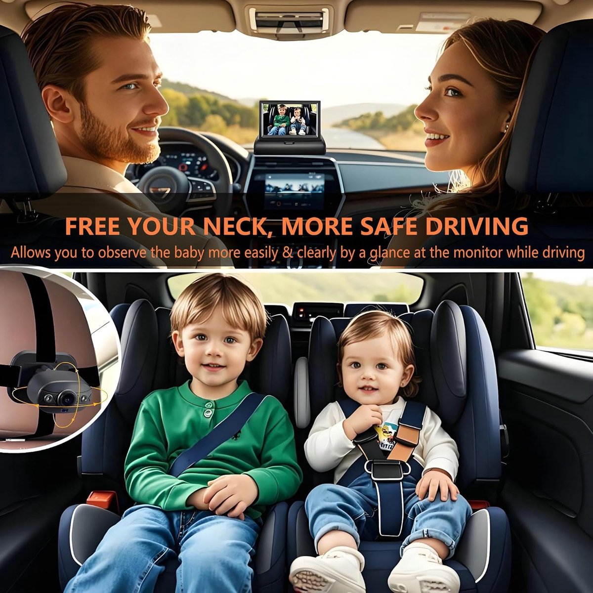 OrangeCart KB40 Baby-autocamera met HD Nachtzicht - afbeelding 3