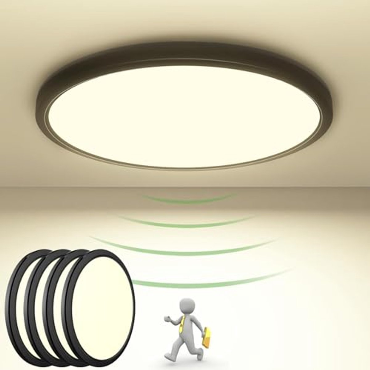 Ronde LED Plafondlamp met Bewegingssensor - 22 cm, 1800 Lumen, 4000K, IP44 - Set van 4 Binnen- en Wandlampen