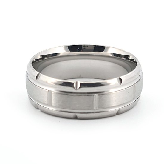 Bague homme en acier inoxydable - rainures - acier brossé - mat et brillant - design élégant - taille 19,8 mm