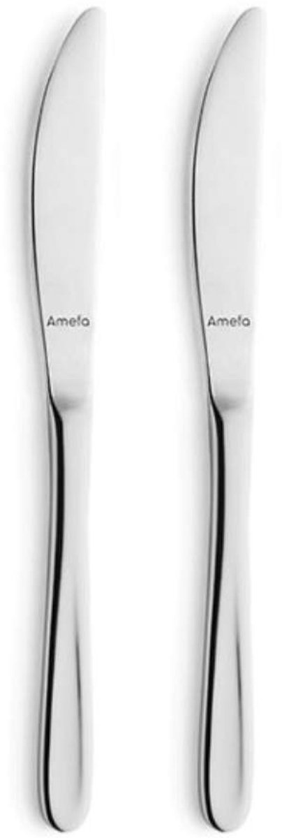 Amefa monaco - 2-delige tafelmes set - voor 2 personen - zilverkleurig - rvs - vaatwasmachinebestendig - 18/10 - 2 persoons