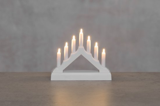 Idena 31604 - LED adventskandelaar van rood gelakt hout met 7 warmwitte LED kaarslampjes, kaarsenboog met reservelampje en schakelaar, kerstdecoratie voor binnenshuis