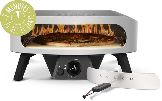 Cozze® 17" Classic pizza oven gas 30 mbar – krachtige 8,0 kW gas pizzaoven met U-vormige RVS brander, automatische ontsteking, thermometer en cordieriet pizzasteen – bakt grote authentieke pizza’s in 2 minuten – ideaal voor buiten koken