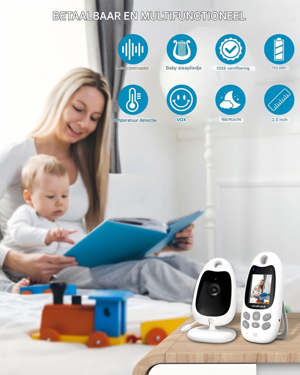 Draadloze Baby Monitor - Babyfoon met HD Camera - 2 inch LCD-scherm (176x220 pixels)-Babyfoon met camera zonder wifi thumbnail 4