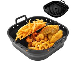 Siliconen vorm voor heteluchtfriteuse, airfryer, siliconen vorm met scheidingswand, 23 x 22 x 6 cm, siliconen inzetstuk, bakvorm, opvouwbare siliconen airfryer-accessoires voor