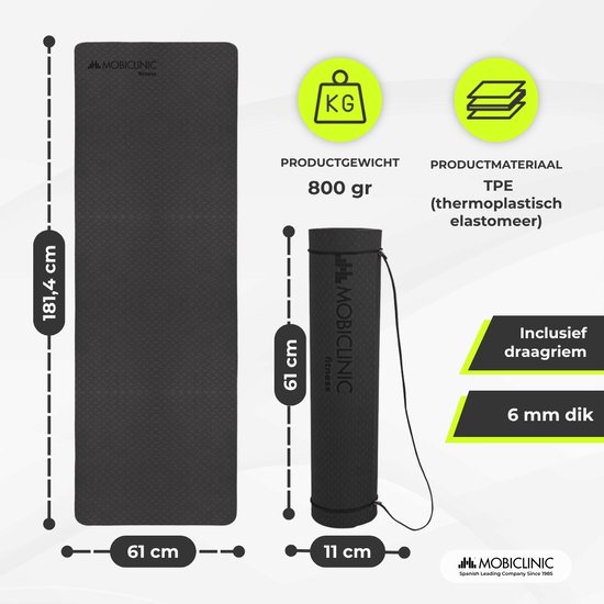 Mobiclinic EY-01 - Yogamat - Antislip - Afwasbaar - Waterdicht - Ecologisch - Met draagriem - Fitness - Sport - 183 x 61 x 0,6 cm - Flexibel - TPE van Mobiclinic — afbeelding 5