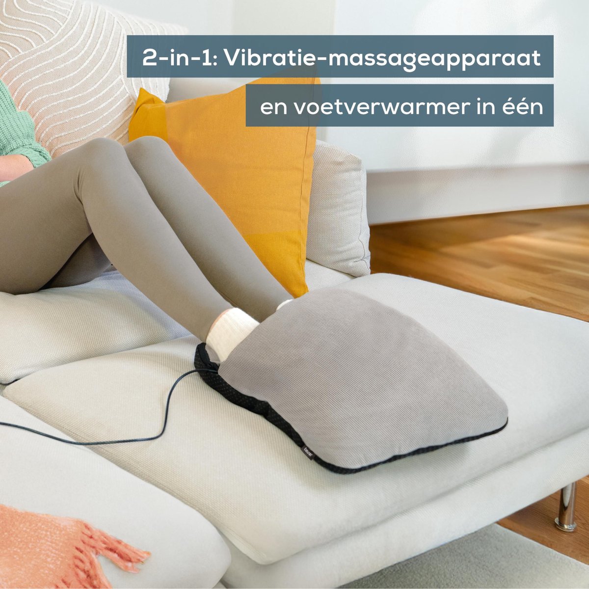 Beurer FM 28 Elektrische Voetenwarmer - Voetmassage apparaat & Warmtekussen voeten: 2-in-1 – 27 x 34 cm – Vibratiemassage – Kussen look in Zachte Ribstof – Geschikt tot Schoenmaat 43 – Automatische Uitschakeling – 3 Jaar Garantie — cadeau in Verzorging - foto 2