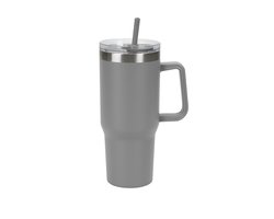 Drinkfles Tumbler met Rietje 1.2 Liter (grijs)- Waterfles voor Kinderen & Volwassenen - RVS Thermosbeker voor school onderweg reizen