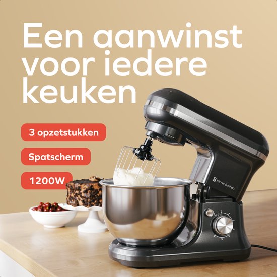 KitchenBrothers Keukenmachine - Keukenrobot - 5L - Keukenmixer - 1200W - Antraciet van KitchenBrothers — afbeelding 3